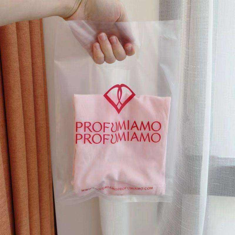 Custom Logo Plastic Bag Pink Merchandise Logo With Die Cut Handles Tshirt Bag For Small Business Shopping Bag