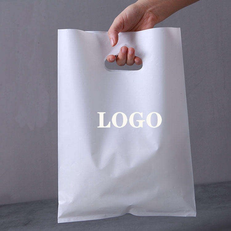 Custom Logo Plastic Bag Pink Merchandise Logo With Die Cut Handles Tshirt Bag For Small Business Shopping Bag