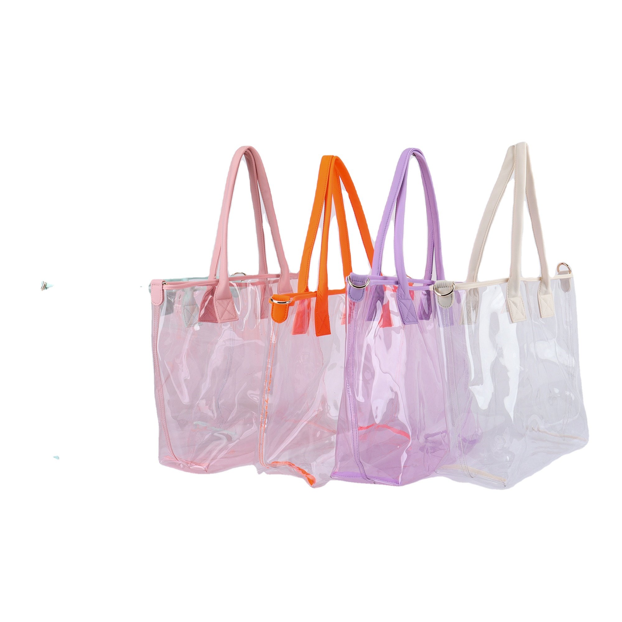 2024 Hot Selling New Fashion Transparent Clear Pvc Beach Bag Clear Packaging Bag Pvc Tote Shopping Bag With Printed Custom Logo