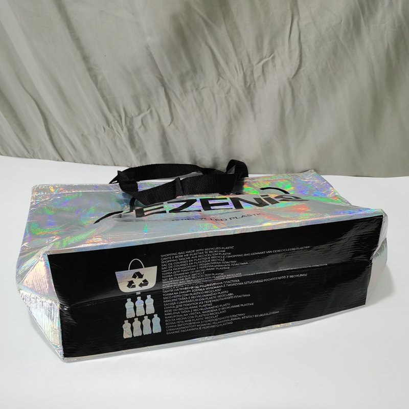 factory wholesale waterproof iridescent laser tote holographi large capacity RPET manufacturers shopping bag drawstring bag