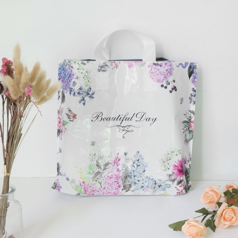 45cm*40cm Durable Heavy Duty Shopping Bag Bottom Gusset Plastic Packaging Soft Loop Handle Folding Gift Bags for Apparel