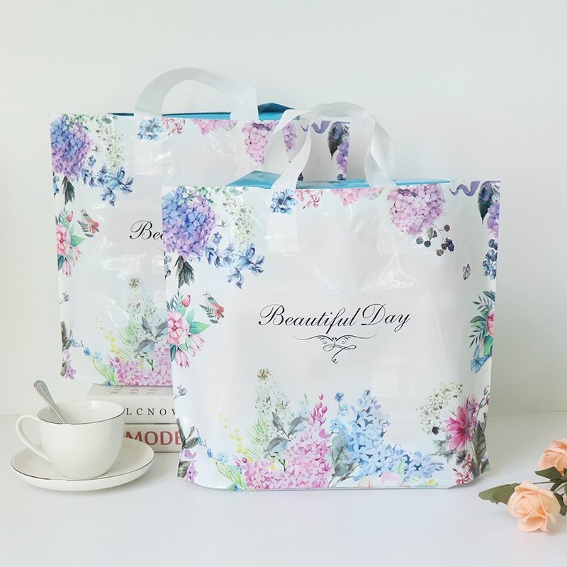45cm*40cm Durable Heavy Duty Shopping Bag Bottom Gusset Plastic Packaging Soft Loop Handle Folding Gift Bags for Apparel