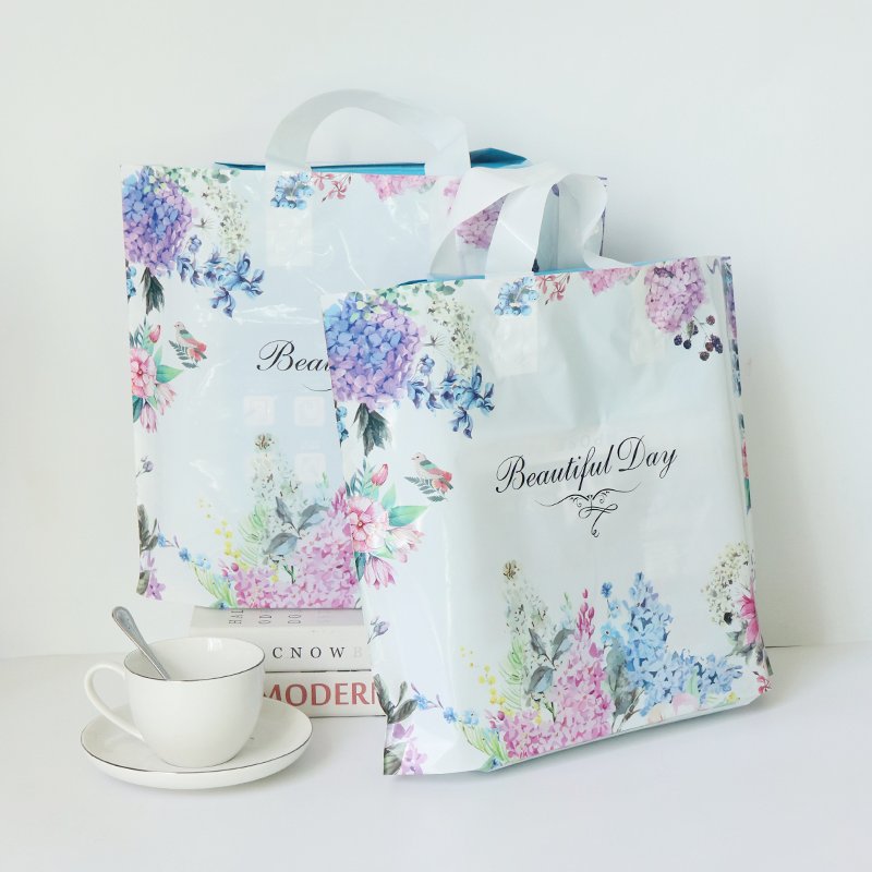 45cm*40cm Durable Heavy Duty Shopping Bag Bottom Gusset Plastic Packaging Soft Loop Handle Folding Gift Bags for Apparel