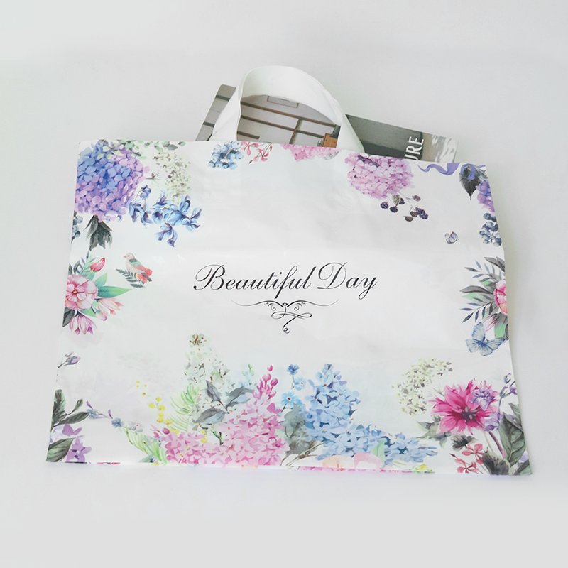 45cm*40cm Durable Heavy Duty Shopping Bag Bottom Gusset Plastic Packaging Soft Loop Handle Folding Gift Bags for Apparel