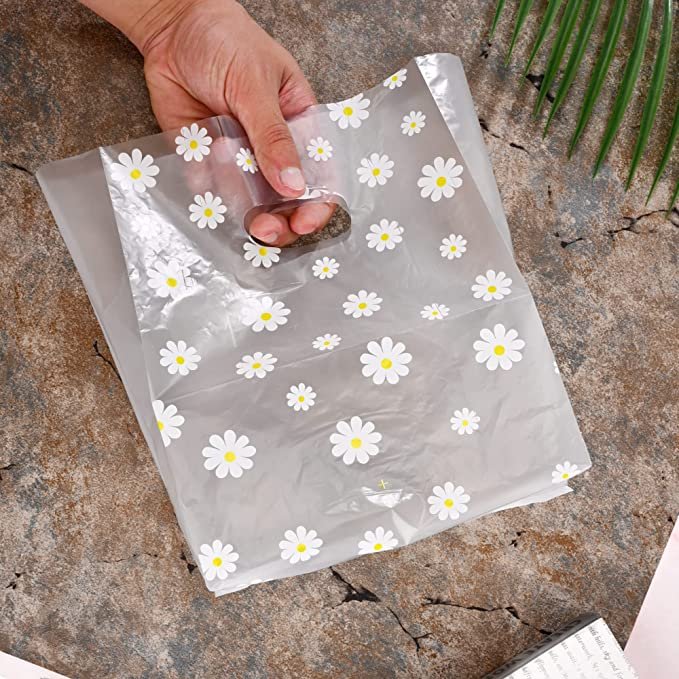 Custom Logo Design Tear Resistant White Daisy Frosted Printed Die Cut Plastic Poly Bag