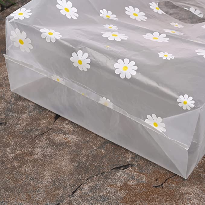 Custom Logo Design Tear Resistant White Daisy Frosted Printed Die Cut Plastic Poly Bag