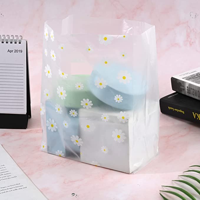 Custom Logo Design Tear Resistant White Daisy Frosted Printed Die Cut Plastic Poly Bag