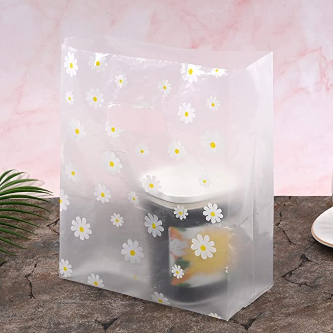 Custom Logo Design Tear Resistant White Daisy Frosted Printed Die Cut Plastic Poly Bag