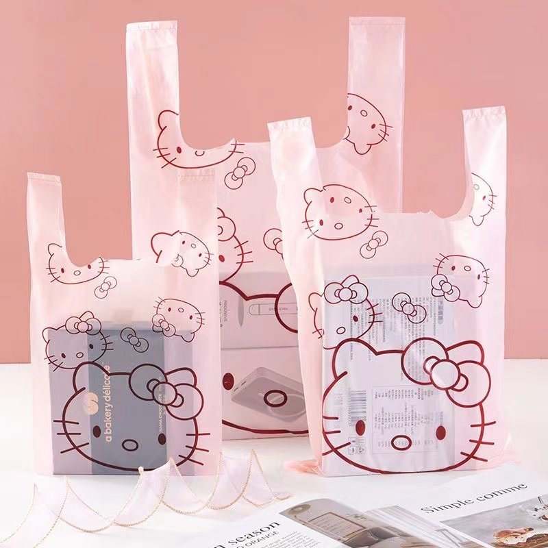 Customized Pink Hello Kitty Shopping Bag Stand Pouch Reusable Food Grade Plastic Packaging