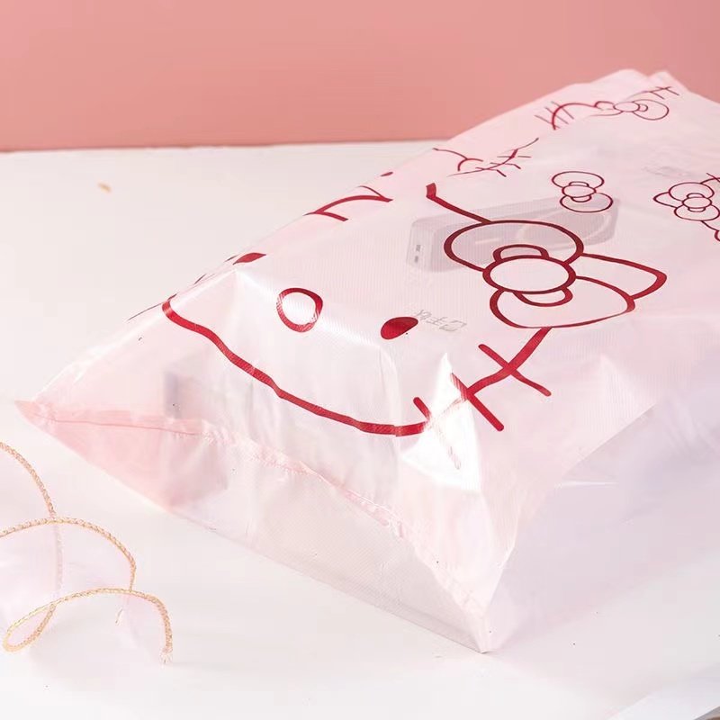 Customized Pink Hello Kitty Shopping Bag Stand Pouch Reusable Food Grade Plastic Packaging