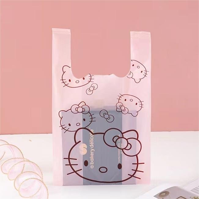 Customized Pink Hello Kitty Shopping Bag Stand Pouch Reusable Food Grade Plastic Packaging