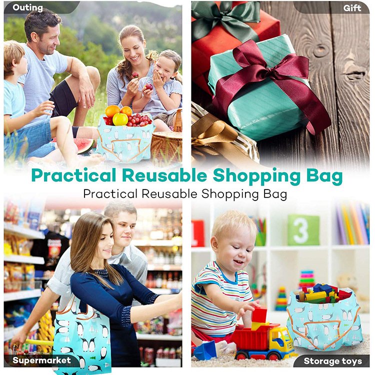 Eco Vest polyester shopping foldable storage tote washable reusable supermarket bag printing logo