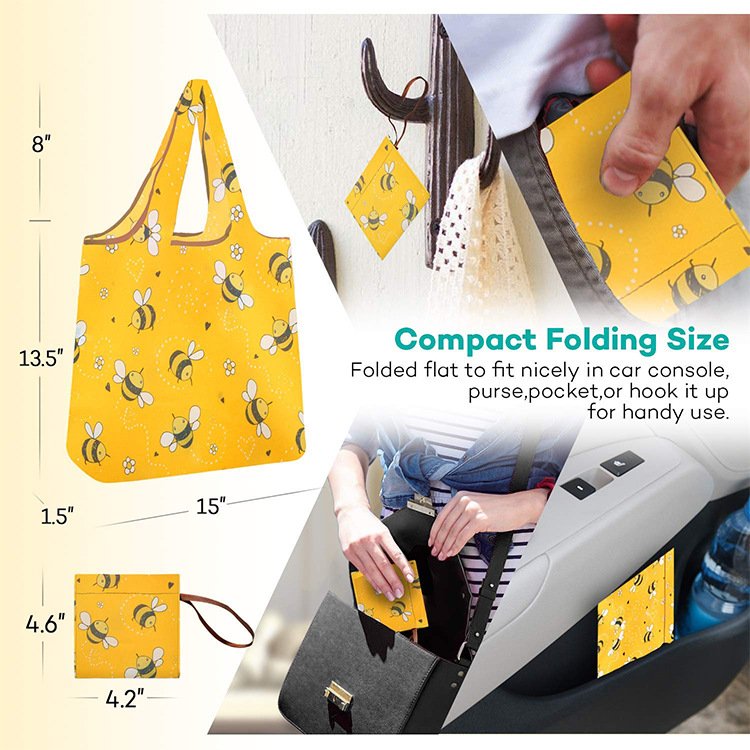 Eco Vest polyester shopping foldable storage tote washable reusable supermarket bag printing logo