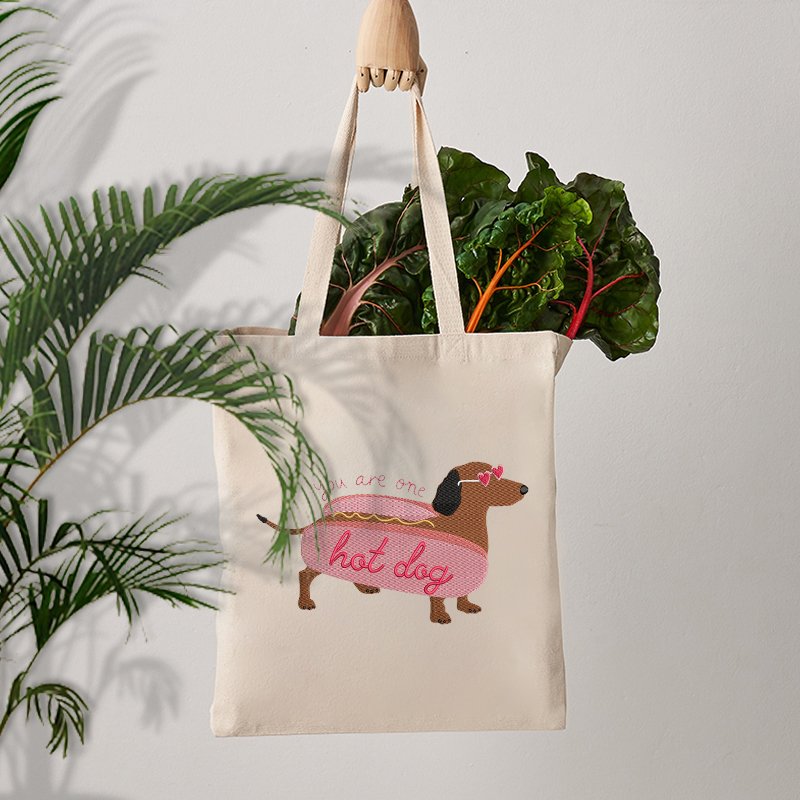 1 pc Embroidered Valentine Dog pattern Tote Canvas Personalized Shoulder Bag For Travel Women's Reusable Shopping Bag With Logo