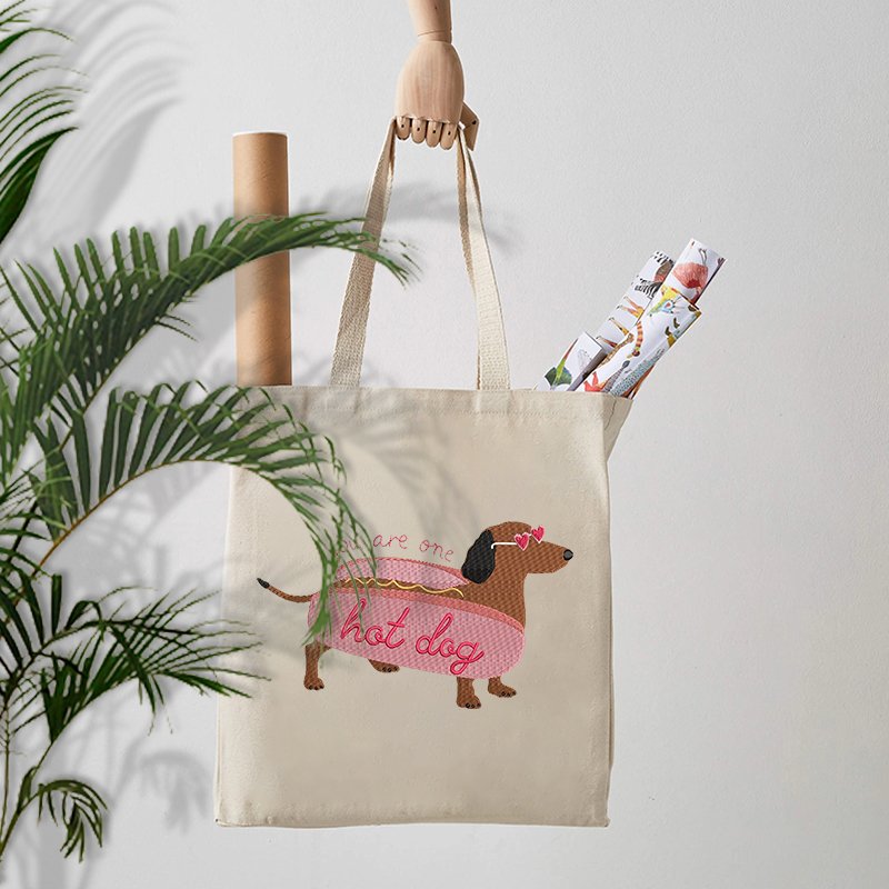 1 pc Embroidered Valentine Dog pattern Tote Canvas Personalized Shoulder Bag For Travel Women's Reusable Shopping Bag With Logo