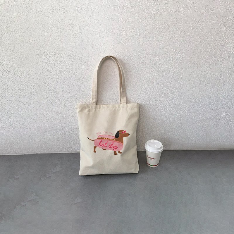 1 pc Embroidered Valentine Dog pattern Tote Canvas Personalized Shoulder Bag For Travel Women's Reusable Shopping Bag With Logo