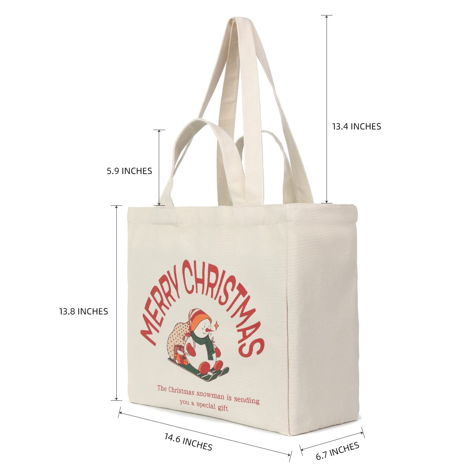 Customized Christmas Cotton Bags Organic Reusable plain long handle printed cotton canvas tote bag