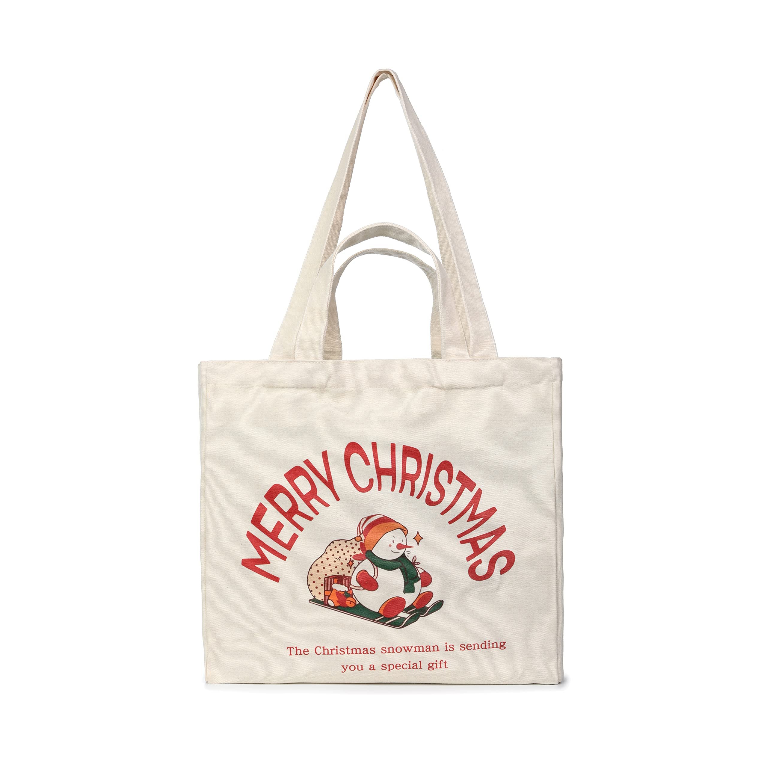 Customized Christmas Cotton Bags Organic Reusable plain long handle printed cotton canvas tote bag