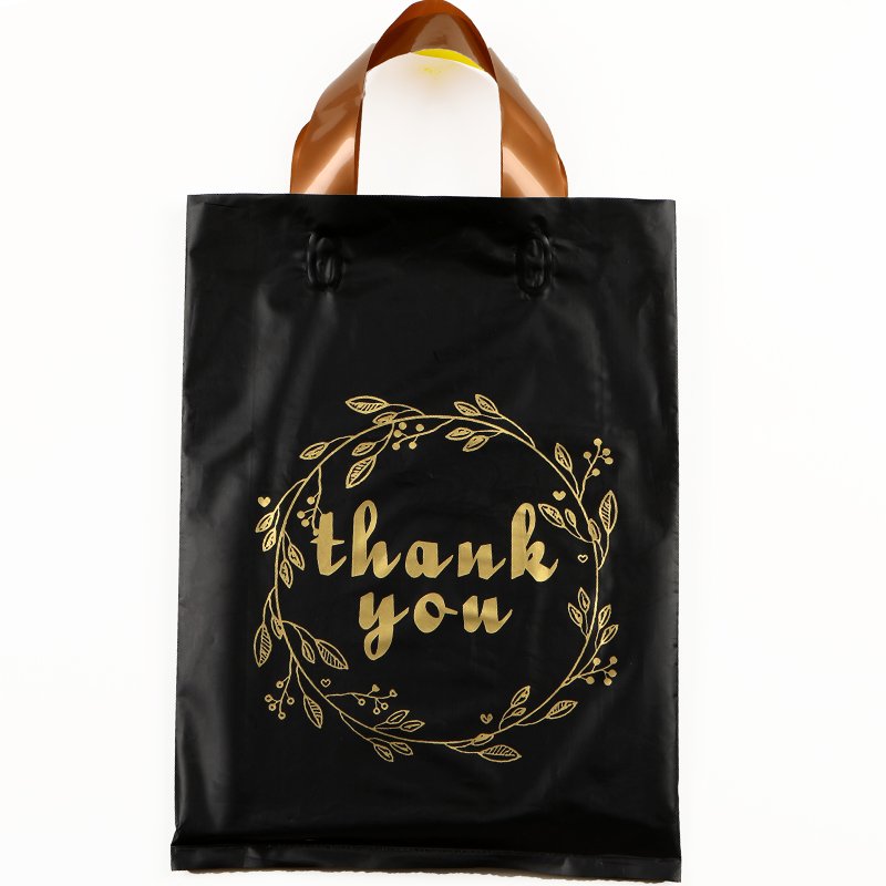 Custom Logo Printed Packaging PE Plastic Tote Bag Recyclable Thank You Pink Handle Shopping Bags For Boutique