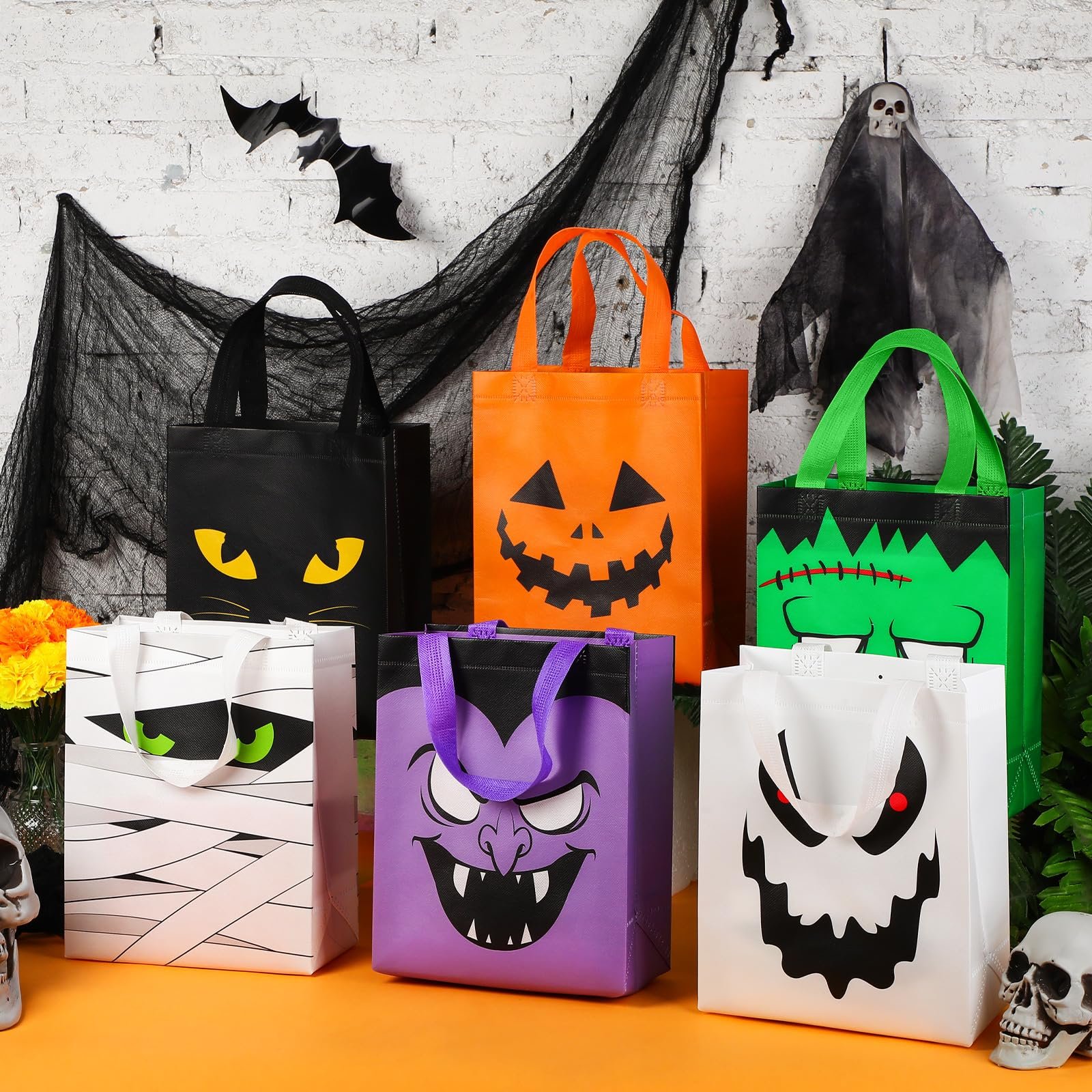 Custom Logo Printed Reusable Eco Friendly Halloween Package Recycle Non-woven Fabric Tote Shopping Bags