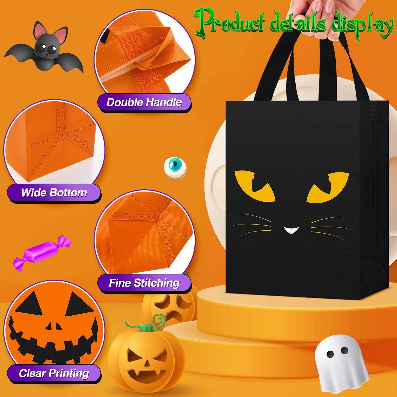 Custom Logo Printed Reusable Eco Friendly Halloween Package Recycle Non-woven Fabric Tote Shopping Bags