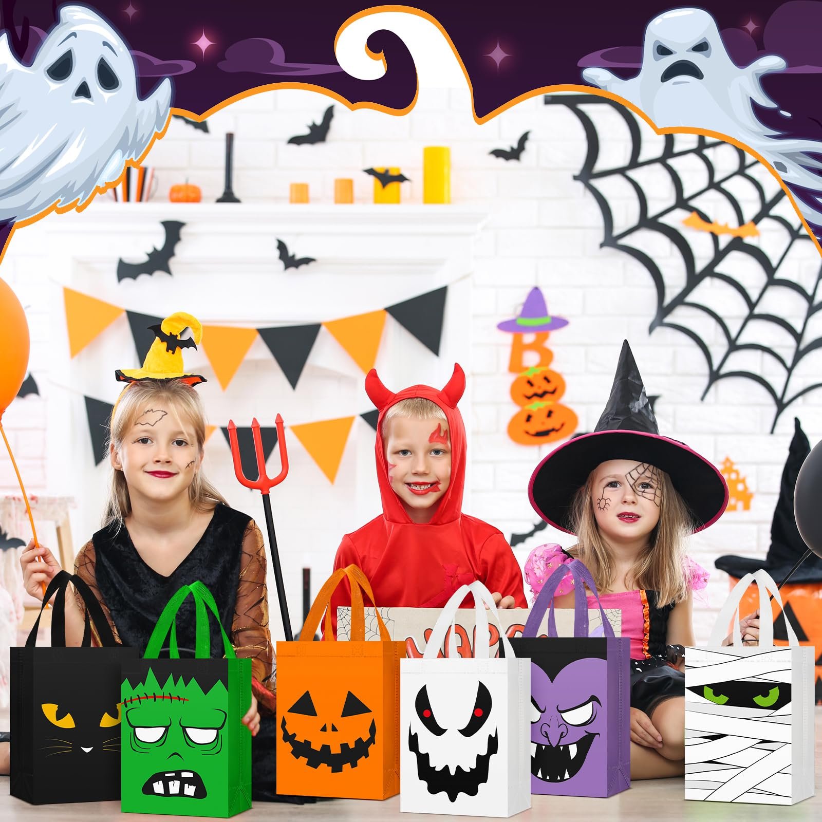 Custom Logo Printed Reusable Eco Friendly Halloween Package Recycle Non-woven Fabric Tote Shopping Bags