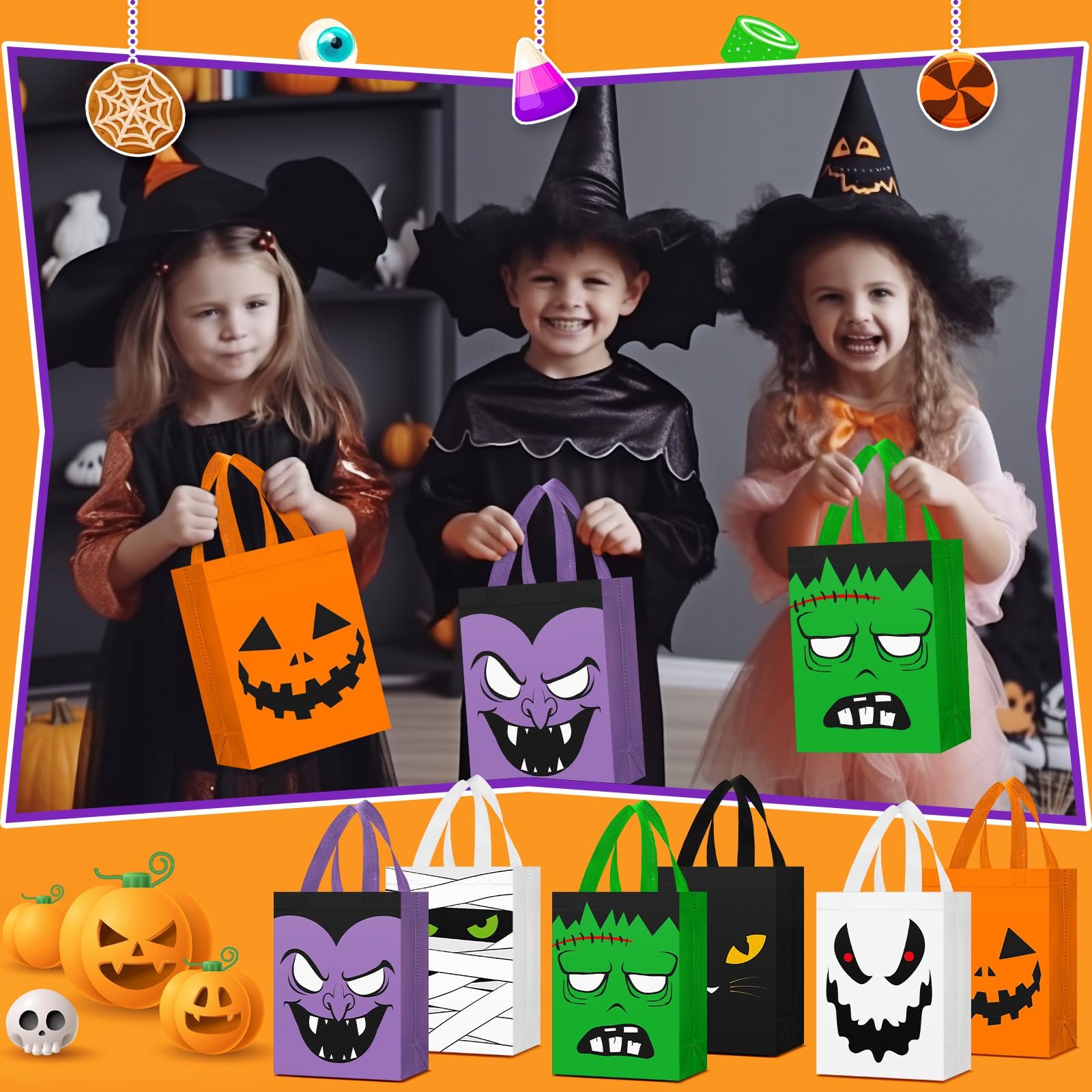 Custom Logo Printed Reusable Eco Friendly Halloween Package Recycle Non-woven Fabric Tote Shopping Bags