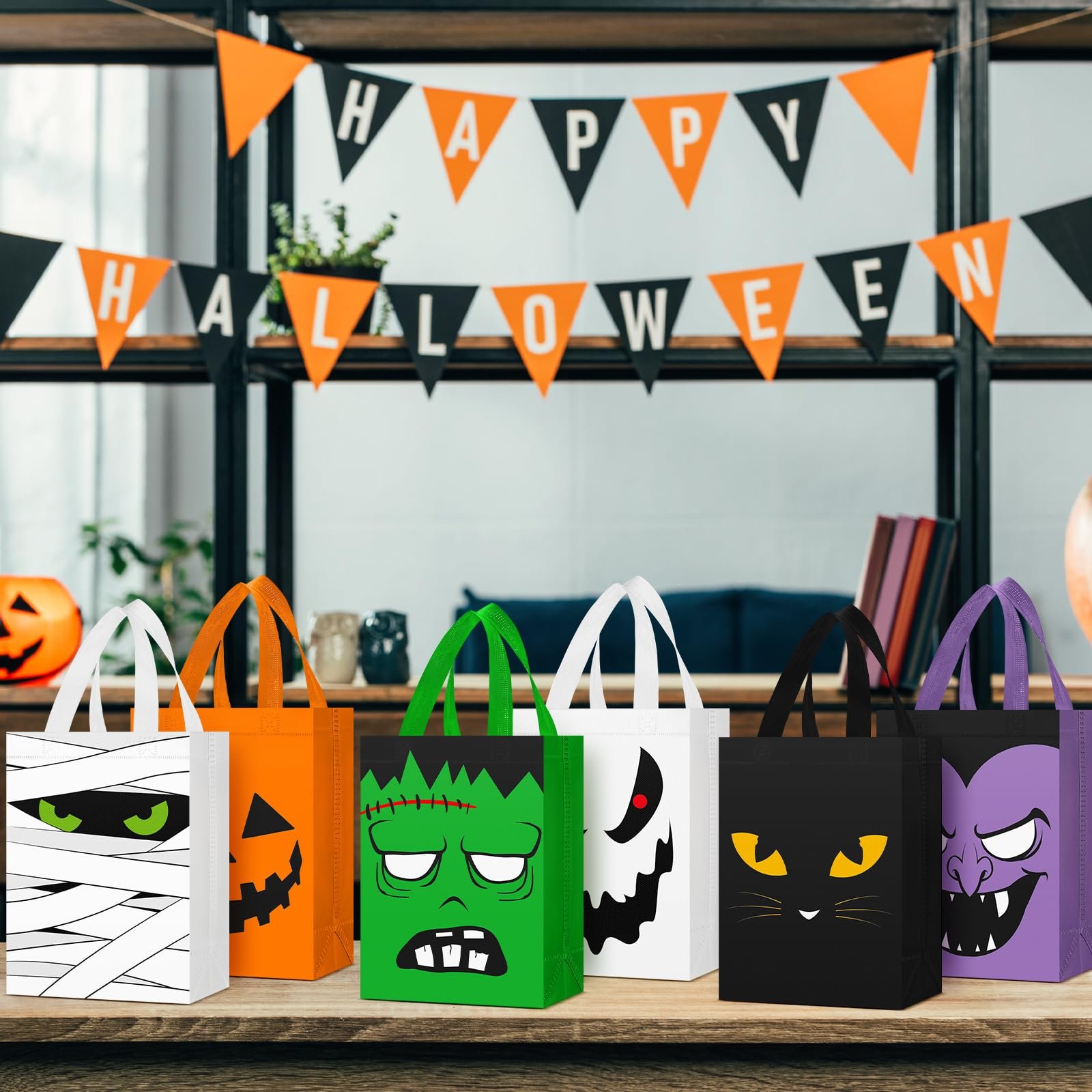 Custom Logo Printed Reusable Eco Friendly Halloween Package Recycle Non-woven Fabric Tote Shopping Bags