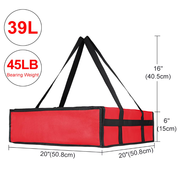 Large Red Insulated Pizza Delivery Bag 20 x 20 Inches Premium Striped Shopping Bag for Food or Beach Use