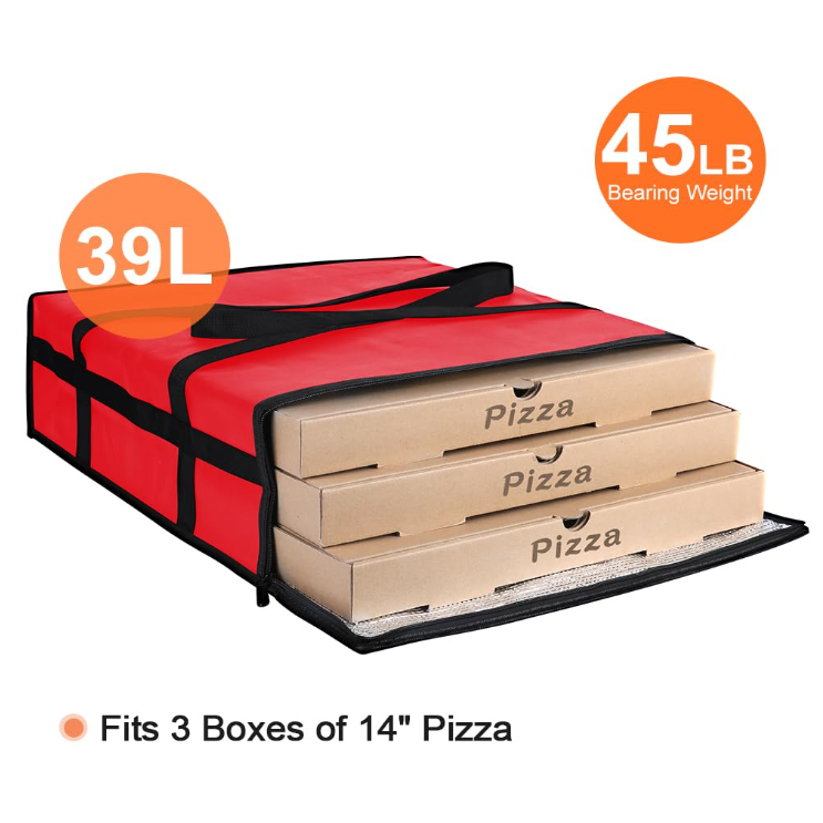 Large Red Insulated Pizza Delivery Bag 20 x 20 Inches Premium Striped Shopping Bag for Food or Beach Use