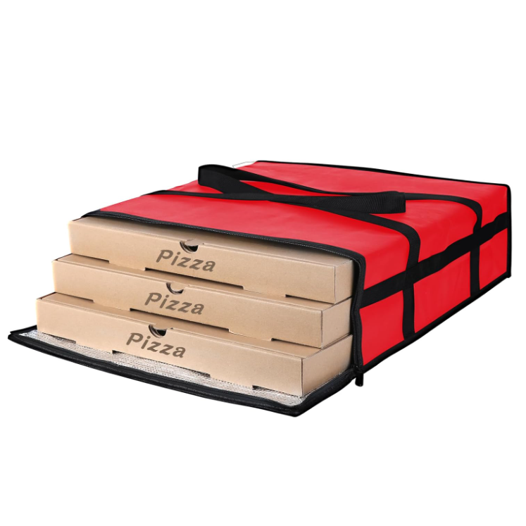 Large Red Insulated Pizza Delivery Bag 20 x 20 Inches Premium Striped Shopping Bag for Food or Beach Use