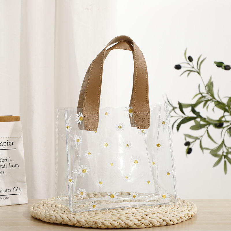 Clear new design custom logo waterproof PU portable PVC bag gift storage shopping shoulder bags