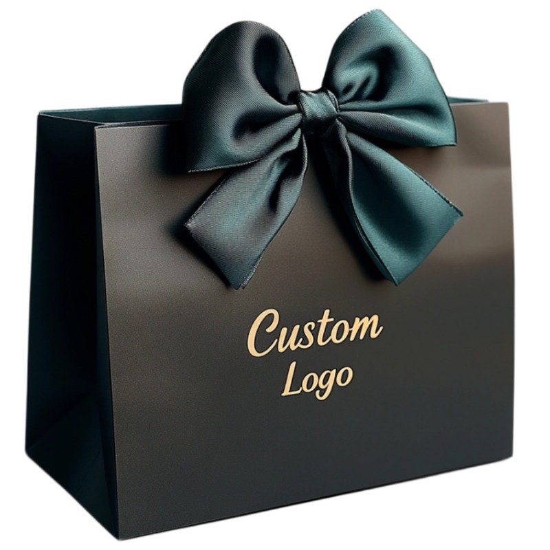 2024 Luxury Customized Branded Logo Luxury Black Paper Apparel Packaging Gift Shopping Bag Paperbag