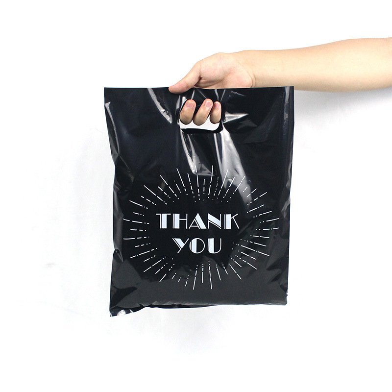 YC Custom Logo Waterproof Die Cut Plastic Shopping Bag Handle Carrier Bags Merchandise Plastic Bag For Clothing