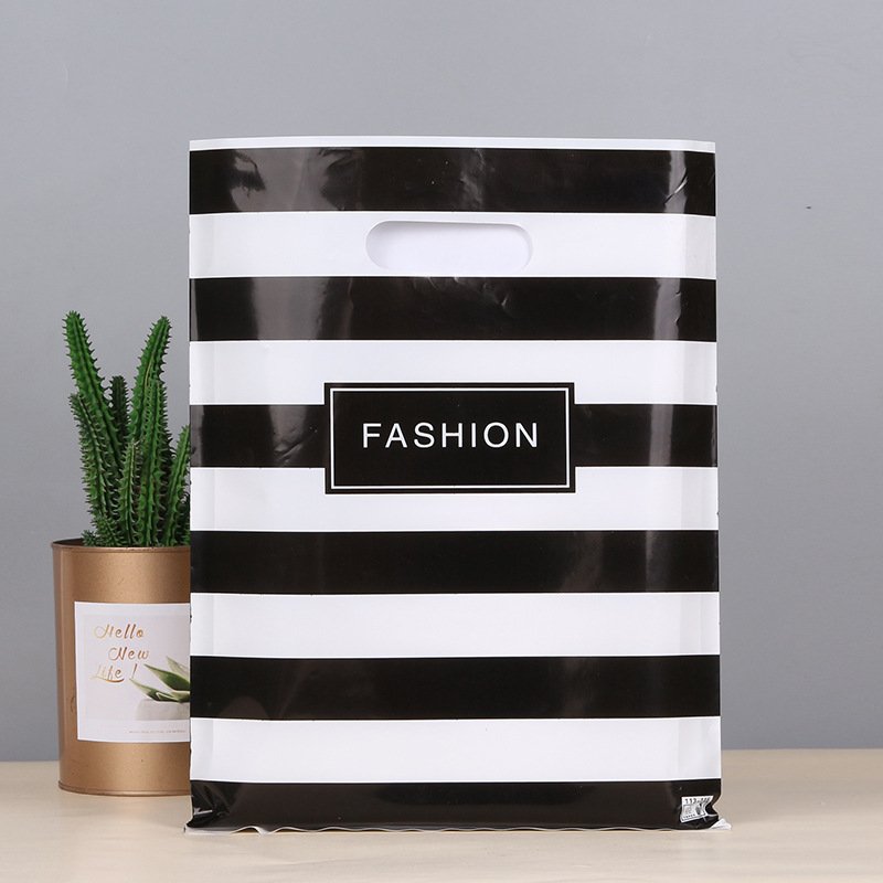 YC Custom Logo Waterproof Die Cut Plastic Shopping Bag Handle Carrier Bags Merchandise Plastic Bag For Clothing