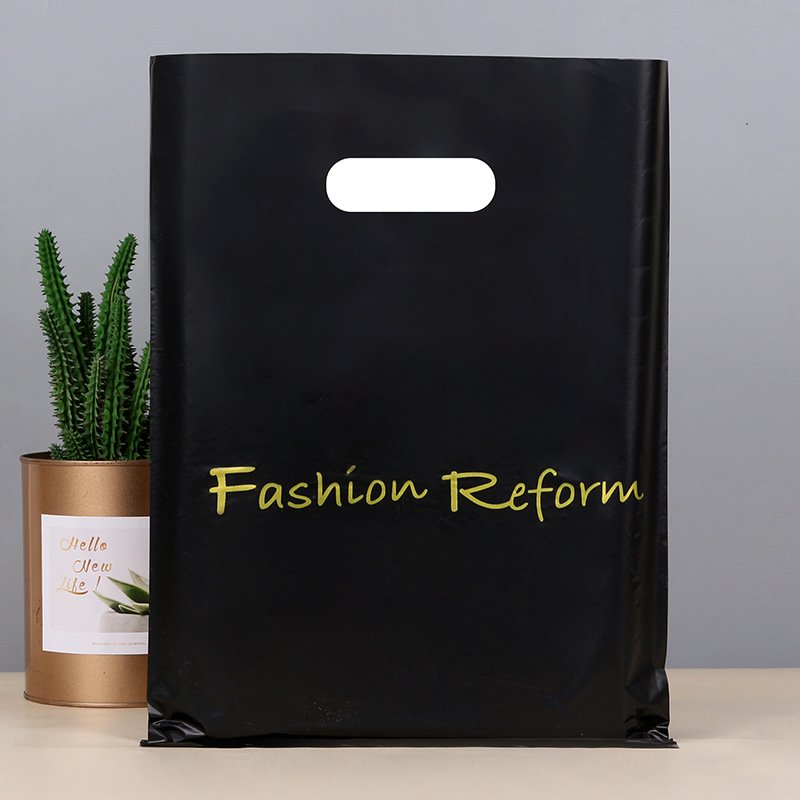 YC Custom Logo Waterproof Die Cut Plastic Shopping Bag Handle Carrier Bags Merchandise Plastic Bag For Clothing