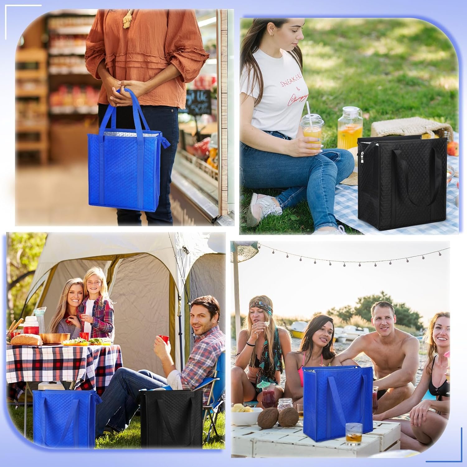 Striped Insulated Shopping Bag for Beach or Grocery Refrigerated Storage