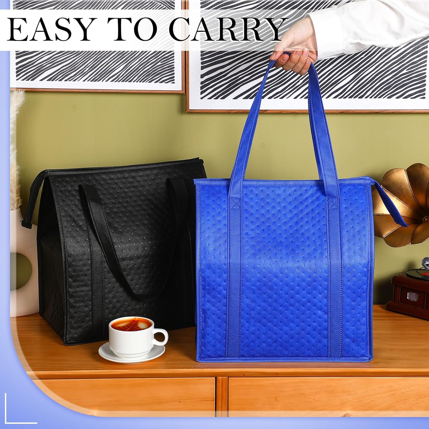 Striped Insulated Shopping Bag for Beach or Grocery Refrigerated Storage