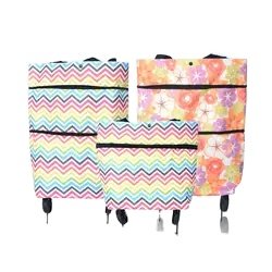 Foldable Shopping Trolley Bags Cart Grocery Polyester Handbag Tote Bag with Rolling Wheels
