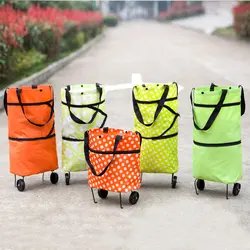 Foldable Shopping Trolley Bags Cart Grocery Polyester Handbag Tote Bag with Rolling Wheels