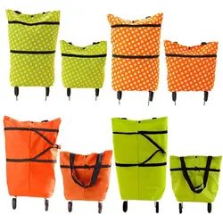 Foldable Shopping Trolley Bags Cart Grocery Polyester Handbag Tote Bag with Rolling Wheels
