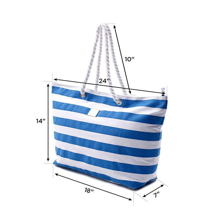 Wholesale Customized High Quality OEM Striped Knitted Cotton Canvas Tote Bags Shopping Bags Beach Bags With Rope Handle