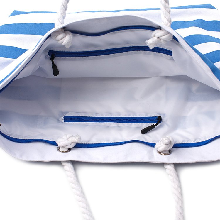 Wholesale Customized High Quality OEM Striped Knitted Cotton Canvas Tote Bags Shopping Bags Beach Bags With Rope Handle