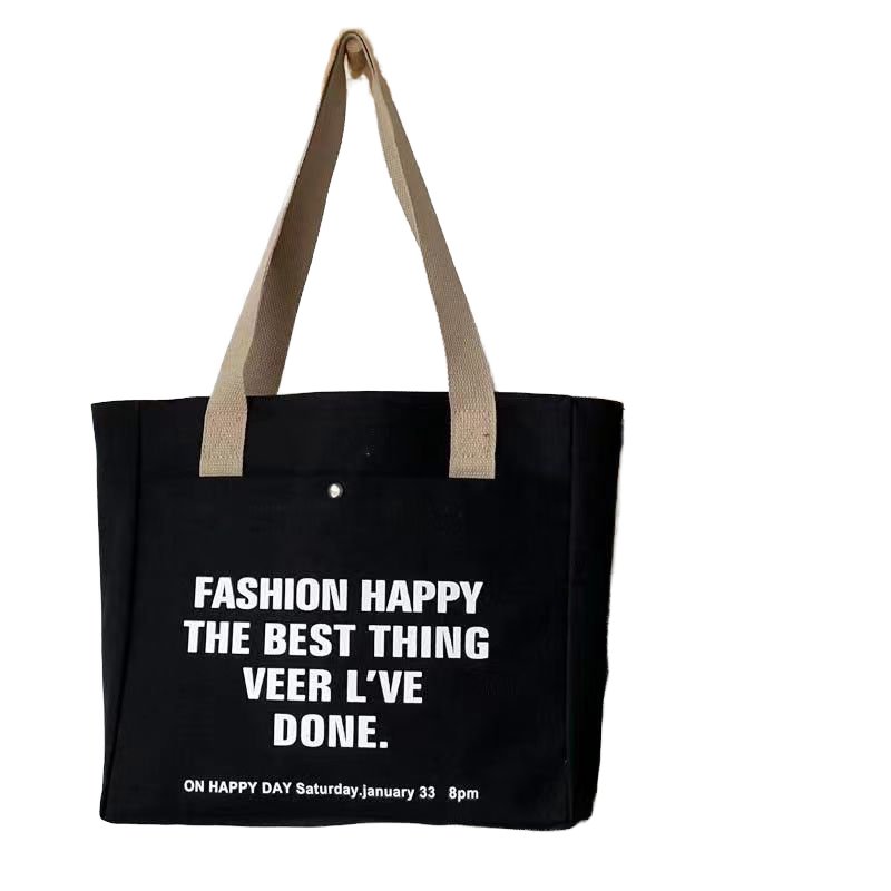 Yile Custom Logo Unisex Canvas Tote Bag Pocket Hot Sell Large Capacity Fold College Travel Bag Sublimation Shopping Bag Letter