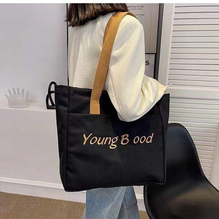 Yile Custom Logo Unisex Canvas Tote Bag Pocket Hot Sell Large Capacity Fold College Travel Bag Sublimation Shopping Bag Letter