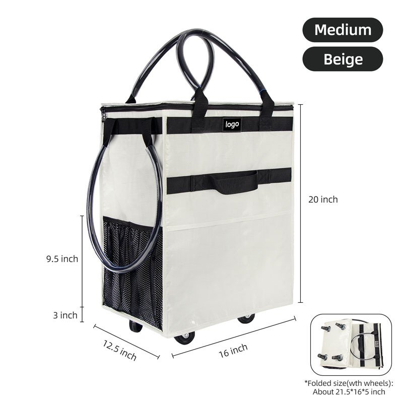 Insulated Reusable Grocery Bags on Wheels Custom Multi-functional Rolling Tote Bag Heavy Duty Foldable Shopping Bag with Wheels