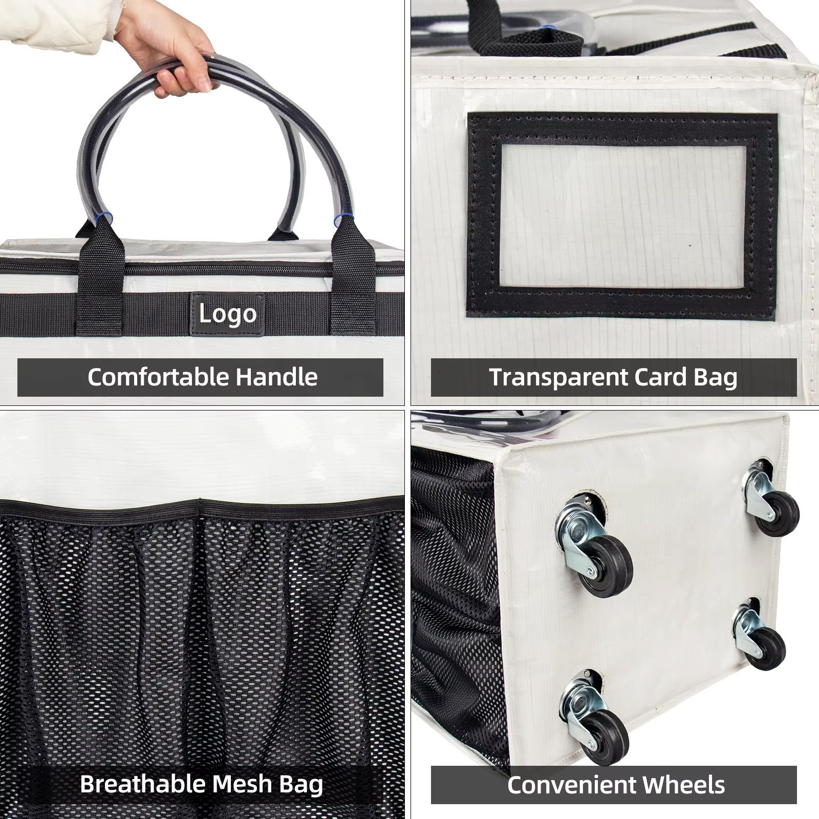 Insulated Reusable Grocery Bags on Wheels Custom Multi-functional Rolling Tote Bag Heavy Duty Foldable Shopping Bag with Wheels