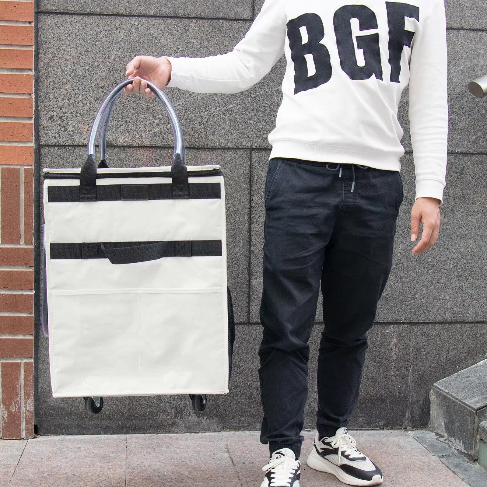 Insulated Reusable Grocery Bags on Wheels Custom Multi-functional Rolling Tote Bag Heavy Duty Foldable Shopping Bag with Wheels