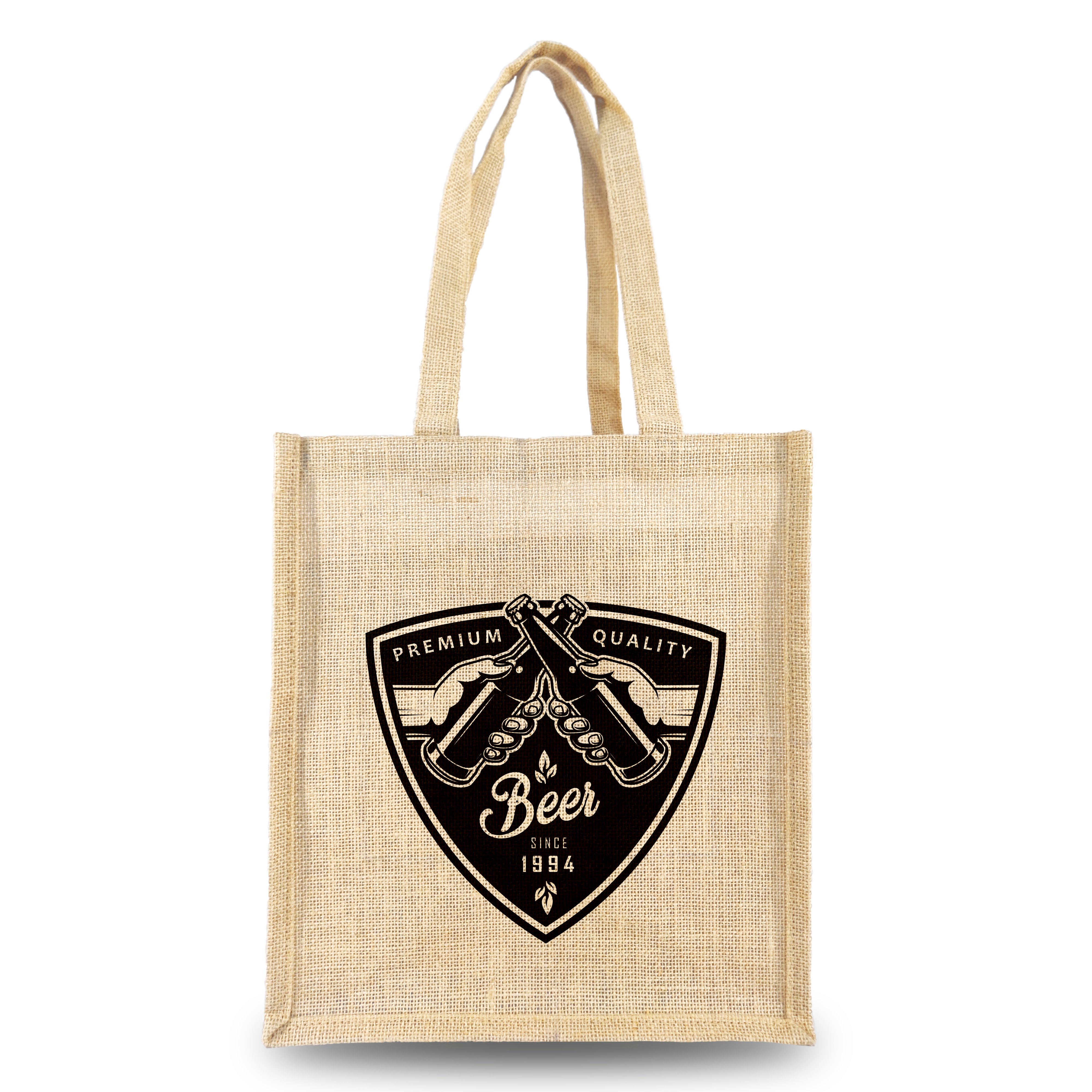 Customized 1 Compartment/Crystal Window Jute Fabric Burlap Shopping Bag Cane Handle Jar Bottle Gift Bag with Promotional Appeal