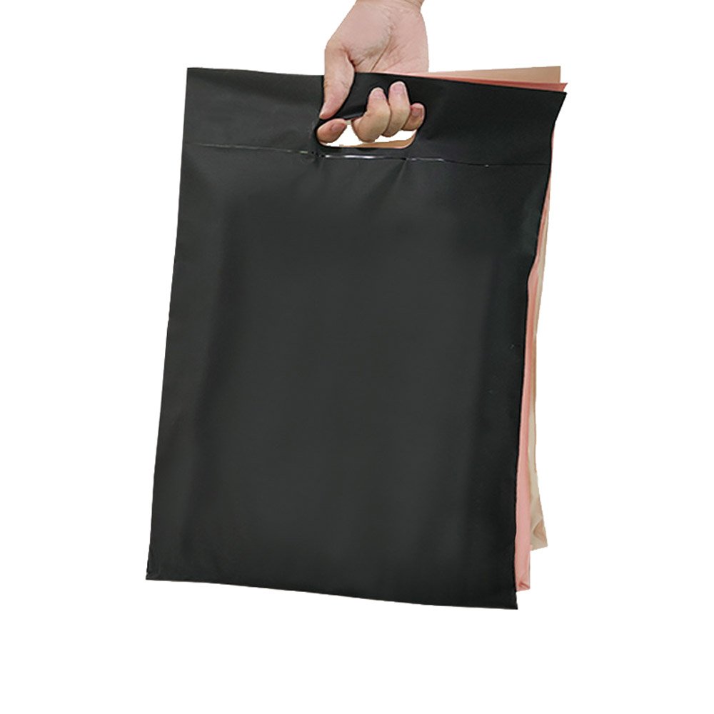 design is free Logo Recyclable Retail Reusable Black Translucent Plastic Poly Tote Carrier Shopping Bags With Handles